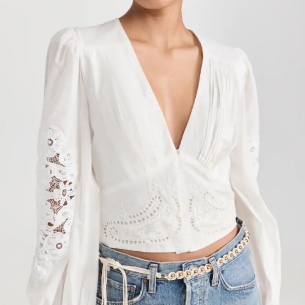 Farm Rio Off-White Lace Sleeve Blouse